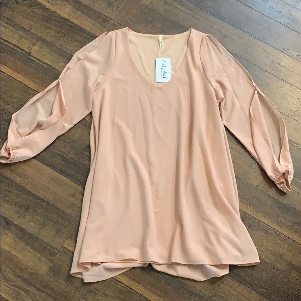 Pale pink long sleeve but open sleeve dress